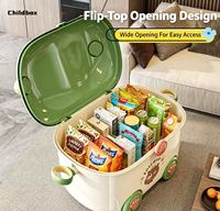Boîte de rangement pour jouets d'enfants tendance avec roulettes, grande capacité, motif dessin animé, pour organiser les jouets et articles divers dans la chambre des enfants