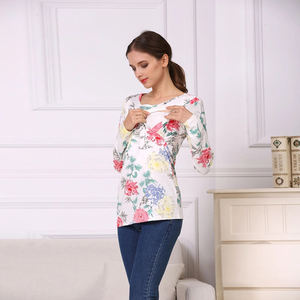 Ropa de maternidad, camisetas de <span class=keywords><strong>lactancia</strong></span> florales de manga larga, ropa de <span class=keywords><strong>lactancia</strong></span> para Primavera, ropa de <span class=keywords><strong>lactancia</strong></span> de algodón elástico, MOQ bajo - Product Image 4