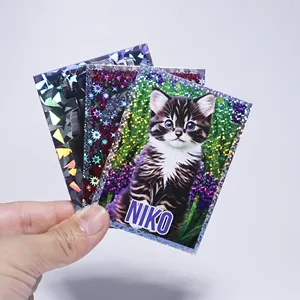 Cartão arco-íris holográfico personalizado de fábrica com saco de filme de alumínio Cartões colecionáveis em folha de cartões comerciais com embalagem de reforço