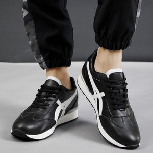 Chaussures rehaussantes pour hommes en cuir véritable, noires et blanches, de luxe, décontractées, avec rehausse de 6 cm - Product Image 5