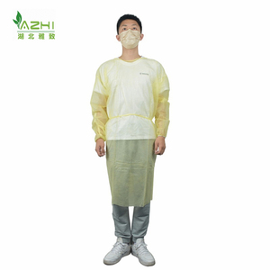 Robe d'isolation jaune PP 25g blouse de laboratoire de travail cousue cravate d'étanchéité sur le cou et le dos robe vister manchette élastique - Product Image 1