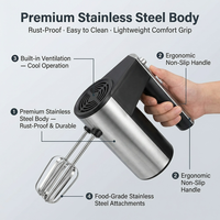 Blender Listrik 5-Kecepatan Berkabel, Pengocok Stainless Steel, Desain Ringkas Portabel, Alat Pembuat Kue Genggam Ringan