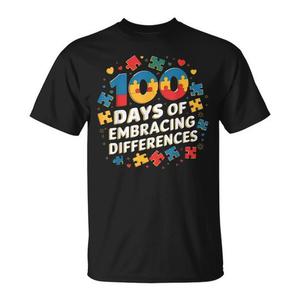 T-shirt 100 Days Of Embracing Differences Autism a maniche corte, girocollo, unisex, per adulti, ritorno a scuola, laurea, serigrafia - Product Image 1