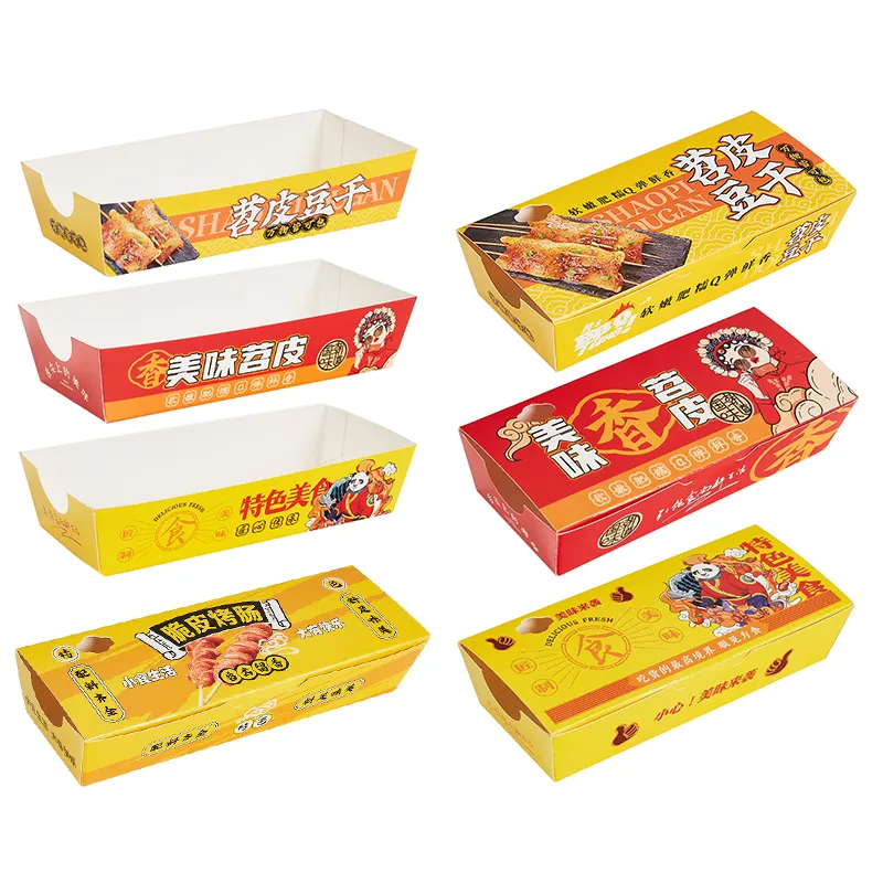 Impressão LOGOTIPO personalizado Biodegradável Sausage Churrasco Food Paper Box para Hot Dog Truck Food Box Hot Dog Tray Packaging