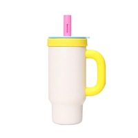 Gobelet isotherme personnalisable en acier inoxydable 304, couleur macaron, double paroi, grande capacité, avec poignée et paille, pour boissons
