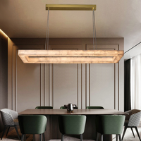 Lustre linéaire rectangulaire LED contemporain de luxe en marbre et albâtre pour salle à manger et cuisine