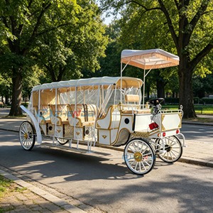 Calèche royale vintage électrique personnalisée à 4 roues avec rideau de pluie, blanche, pour visites touristiques - Product Image 4