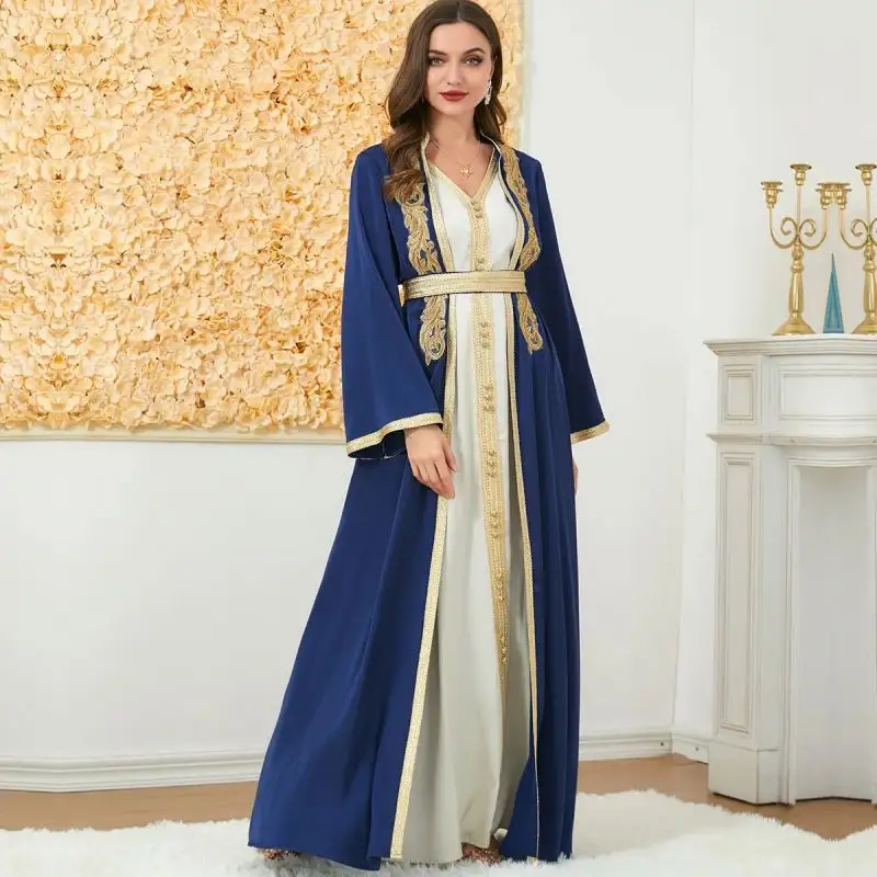 Ramadan Muslim Abaya Women Islam Kimono and Vest Dress 2 Piece Set Jalabiya Robe Islamic Dress Formal Dresses Moroccan Caftan