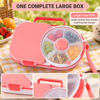 Boîte à lunch pour enfants avec plateau à collations rotatif, poignée de transport et sangle de poignet, grande taille, rose corail