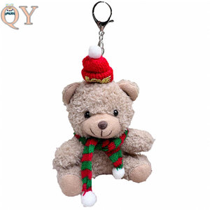 QY Custom OEM Christmas Plush Teddy <b>Bear</b> Keychain <b>Cute</b> Stuffed Doll with Scarf Bag Charm Promotional Gift Factory Wholesale - Product Image 2