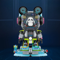 Blocs de construction Panda, jouet de construction mécanique Panda, modèle de robot de style technologique avec base lumineuse pour la décoration de la salle de jeux
