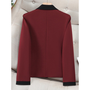 Women's Color-blocked Long Sleeve Short Blazer Red And White Slim Fit Commute Style - Product Image 3