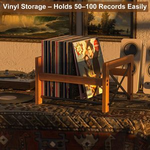 Support de rangement moderne en <span class=keywords><strong>bois</strong></span> pour disques vinyles - Support pour albums de 7 à 12 pouces, DVD et CD, capacité de 50 à 100 supports multimédias - Product Image 5