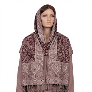 Wholesale Women Embroidered <b>Pashmina</b> Shawl Black <b>Silver</b> Floral Trellis Warm Winter Scarf Tassel Fringe Evening Wrap Bulk - Product Image 3