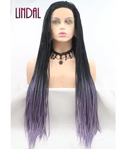 LINDAL long 24inch synthetic hair box <strong>braided</strong> 13*3 lace front <strong>braided</strong> <strong>wigs</strong> natural ombre purple micro <strong>braided</strong> <strong>wigs</strong> - Product Image 1
