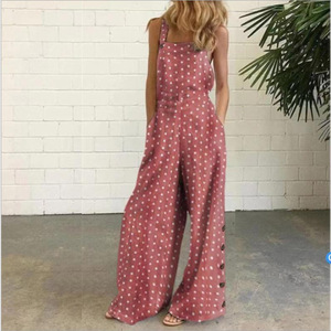 <span class=keywords><strong>Tuta</strong></span> da <span class=keywords><strong>donna</strong></span> in cotone e <span class=keywords><strong>lino</strong></span> stampata con bottone decorativo tracolla Casual al ginocchio Design all'ingrosso per l'estate - Product Image 4