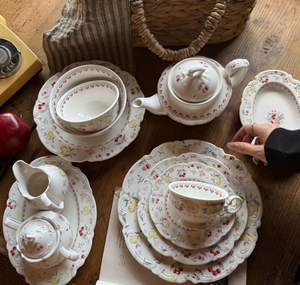 Juego de Té de Cerámica Pintado a Mano con Relieve Francés, Ecológico, con Borde Rosa y Estampado de Cerezas, para el Té de la Tarde, con Logotipo Personalizado para Hoteles de Lujo, Novedad 2026 - Product Image 5