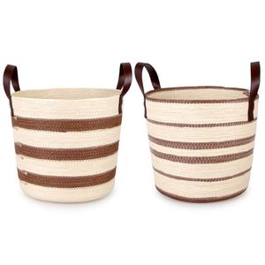 Panier à <span class=keywords><strong>linge</strong></span> en <span class=keywords><strong>corde</strong></span> de papier avec poignées en cuir, écologique, durable, grand format, pour l'organisation de la maison, décoration nordique, vente en gros, ODM - Product Image 1