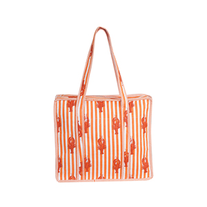 Bolso de mano de algodón con estampado de langosta a rayas naranjas, estilo playero de verano, con cierre de cremallera, estilo de estampado en bloque - Product Image 1