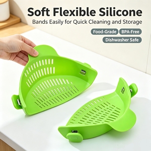 Égouttoir à riz en silicone personnalisé avec logo, clip de fixation, égouttoir de cuisine OEM personnalisé avec bec verseur, vente en gros - Product Image 1