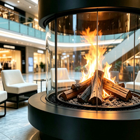 Poêle à bois autoportant à haute efficacité thermique, foyer fermé, vue panoramique à 360 degrés, flamme réelle, pour intérieur