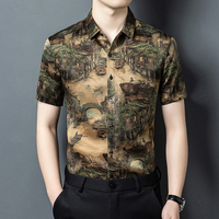 Chemise en soie de style chinois haut de gamme, écologique, anti-rides, séchage rapide, motifs paysages du Jiangnan exquis, chemise fine pour homme