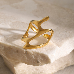 Geometric <b>Opening</b> <b>Ring</b> 18k Gold Plated Titanium Steel Unisex Fashion Jewelry Gift - Product Image 4