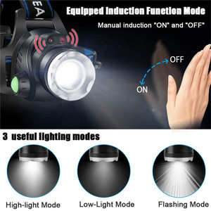 Lampe frontale LED, imperméable, Rechargeable par USB, à Induction, usage extérieur, idéal pour la pêche ou la chasse, T6 - Product Image 6