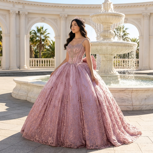 261002 Robe de bal moderne à bretelles spaghetti avec nœud, ornée de perles et de cristaux, en dentelle, taille naturelle, pour jeunes filles de 16 ans, longueur ras du sol, avec perles - Product Image 1