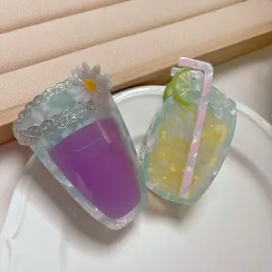 Nieuwe Designer Leuke Acetaat Haarklauw Clips Schattige Cocktail Glas Fruit Bloem Haaraccessoires Voor Meisjes