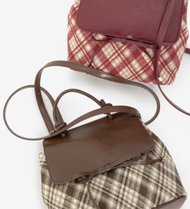 <b>Backpack</b> with large capacity PU leather and checkered fabric design for women - Product Image 6