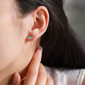 Pendientes de borla personalizables en plata de ley S925 con circonita de corte redondo y piedra lunar, versión cobre, un regalo para ella - Product Image 5