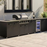 Meubles de cuisine extérieurs Vermonhouzz résistants aux intempéries en acier inoxydable 304, îlot BBQ de jardin luxueux et modulaire avec évier et grill