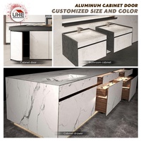 Porte d'armoire en pierre frittée à cadre en aluminium, porte d'îlot de cuisine extérieure, panneau sans poignée à bord incliné