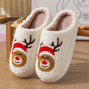 Novedad 2024 Pantuflas para el Hogar Zapatillas Acogedoras de Felpa para Interiores con Patrón de Santa Claus y Árbol de Navidad Pantuflas Cálidas de Algodón para Invierno Venta al por Mayor - Product Image 4