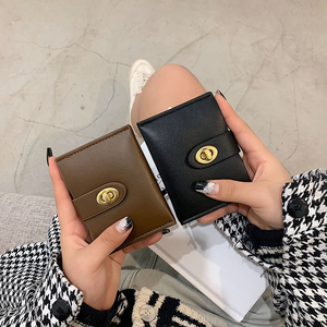 Portafoglio vintage in pelle PU con chiusura a chiave, porta <span class=keywords><strong>carte</strong></span> compatto a due ante con tasca portamonete, elegante portafoglio marrone da donna per l'uso quotidiano - Product Image 3