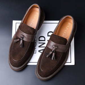 Men's Brown <b>Suede</b> <b>Loafers</b> Slip-On <b>Tassel</b> Low Heel Office Casual Shoes Adult Wear-Resistant Non-Slip Solid Color SDL2822 - Product Image 2