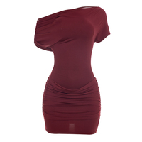 Viviblook C26DS024 Robes d'été décontractées sexy pour femmes, nouvelle collection, épaules dénudées, plissées, mini robe de soirée