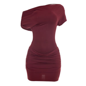 Viviblook C26DS024 Robes d'été décontractées sexy pour femmes, nouvelle collection, épaules dénudées, plissées, mini robe de soirée - Product Image 6