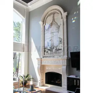 Modern design overmantel indoor stone fireplace mantel surround marble double fireplace