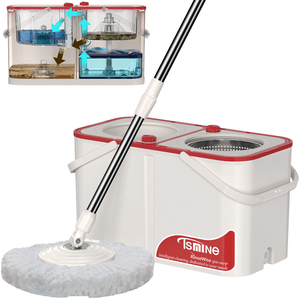 Ensemble seau et serpillière magique en microfibre rotative à 360 degrés pour eau propre et sale, avec 3 têtes de serpillière, essorage quatre côtés et manche en acier - Product Image 4