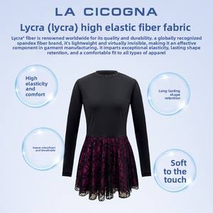 Robe de patinage artistique pour filles <span class=keywords><strong>LA</strong></span> CICOGNA pour l'entraînement printemps-été, double jupe, maille, dentelle, col diamant, nouveaux uniformes de cheerleading - Product Image 2