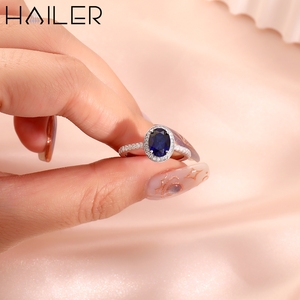 Anillos de alta calidad de zafiro azul ovalado para mujer Anillos de diamantes de piedras preciosas cultivadas en laboratorio Anillo de plata esterlina real - Product Image 5