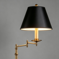 Lampe sur pied en laiton avec abat-jour en tissu noir, bras articulé réglable, lampe de lecture pour bureau, salon, villa, hôtel, décoration