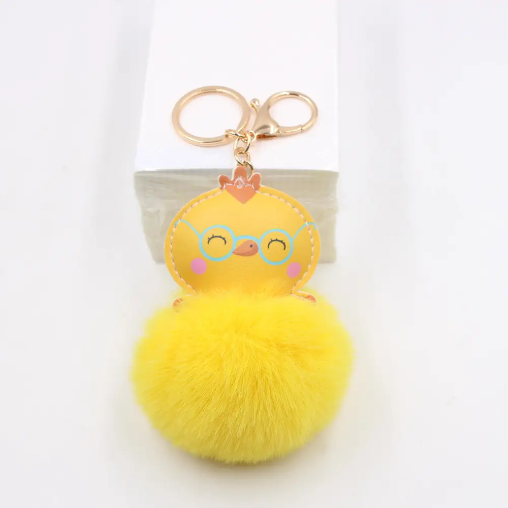 2024 Wholesale Factory's Multi Colors Fur Ball Cute Puff Key Ring 8cm Pompom Keychain For Women