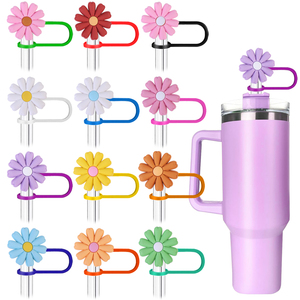 Wholesale 10mm Custom Silicone Straw Cover Topper Cute Cartoon Designs Flowers Bow Promotional Party Supplies