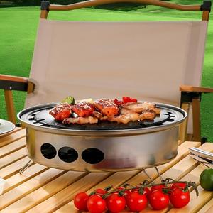Ensemble de barbecue portable 2-en-1 au charbon de bois avec plaque de cuisson antiadhésive et grille métallique, barbecue de table sans fumée pour la maison et le camping - Product Image 3