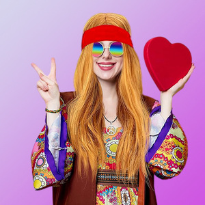 Ensemble de <span class=keywords><strong>perruque</strong></span> hippie des années <span class=keywords><strong>70</strong></span>, <span class=keywords><strong>perruque</strong></span>, collier signe de la paix, lunettes de soleil, bracelet, filet à cheveux, bandeau tie-dye, métal semi-fait main - Product Image 3