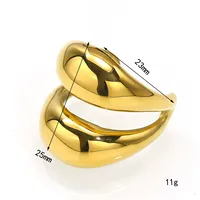 Massiver Polierter Doppelschichtiger Gewölbter Offener Ring aus Edelstahl Verstellbarer Minimalistischer Damen-Mode-Statement-Fingerring
