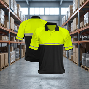 Polo de travail à manches courtes en polyester fluorescent haute visibilité avec bande réfléchissante, uniforme de sécurité pour hommes - Product Image 4